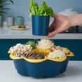 thumbnail image 3 of Rotating Drain Basket Fruit Vegetable Plate Snack Tray Hot Pot Storage Platter For Home Kitchen(Dark Green 7 Grids), 3 of 6