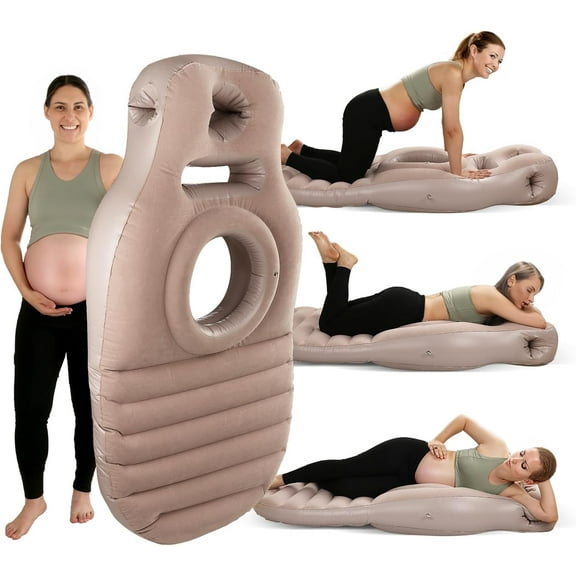 Hemvt Portable Maternity Pillow for Side & Stomach Sleepers, Inflatable Pregnancy Airbed with Belly Support Hole, Full-Body Comfort for Pregnant Women, Travel-Friendly, Gray