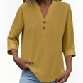 thumbnail image 2 of Lenpel Blouses for Women Dressy Casual V Neck Quarter Button 3/4 Length Sleeve Tops Trendy Spring Summer Clothes, 2 of 6