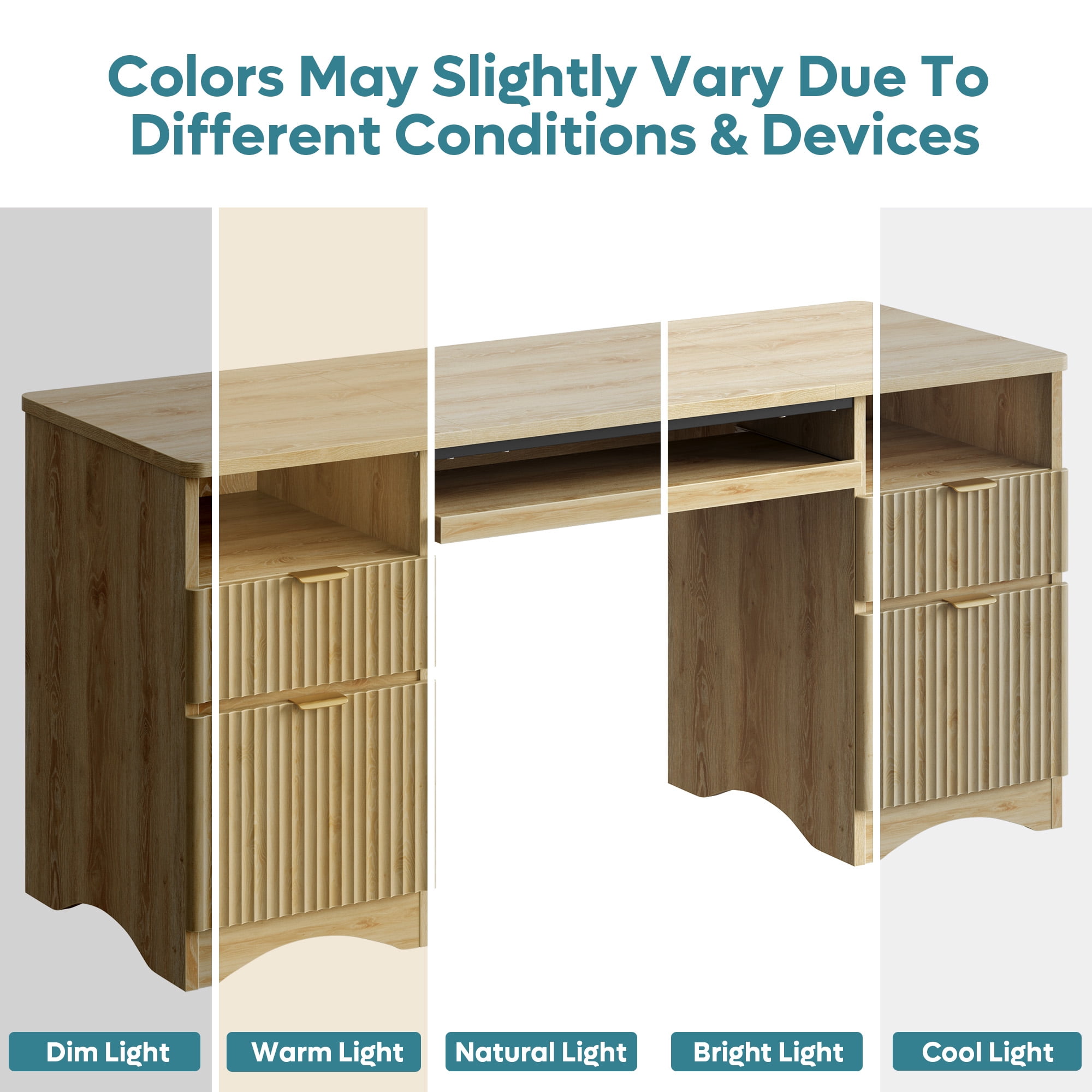 Bestier 59" Home Office Computer Desk with Keyboard Tray and Storage Drawers, Modern Executive Desk for Writing Reading, Oak