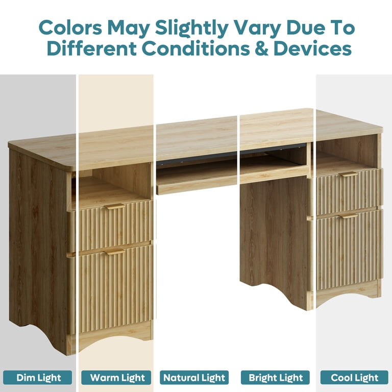 Bestier 59" Computer Desk with Keyboard Tray, Oak photo 8