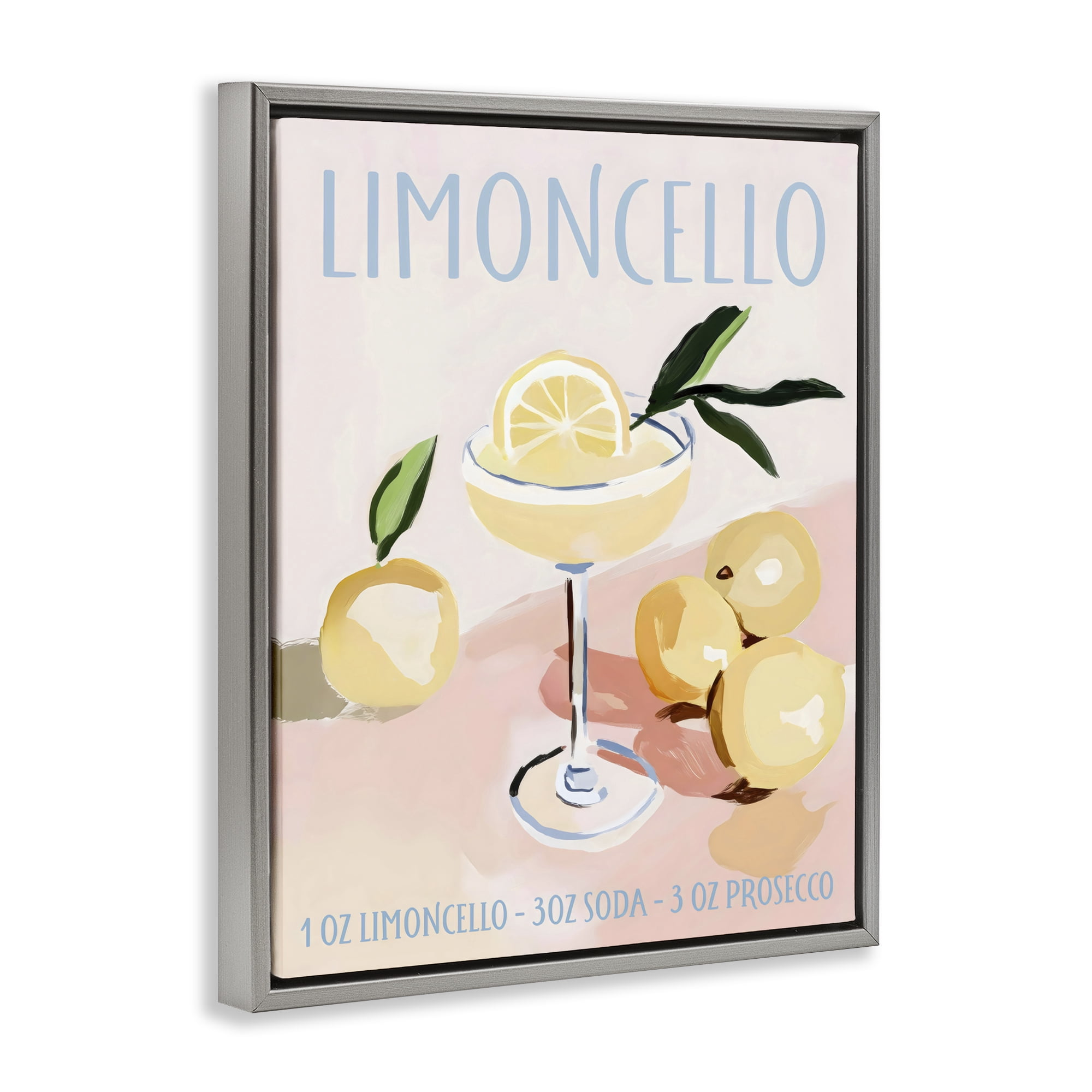Stupell Industries Limoncello Summer Cocktail Gray Framed Floater Canvas Wall Art, design by Sisi and Seb