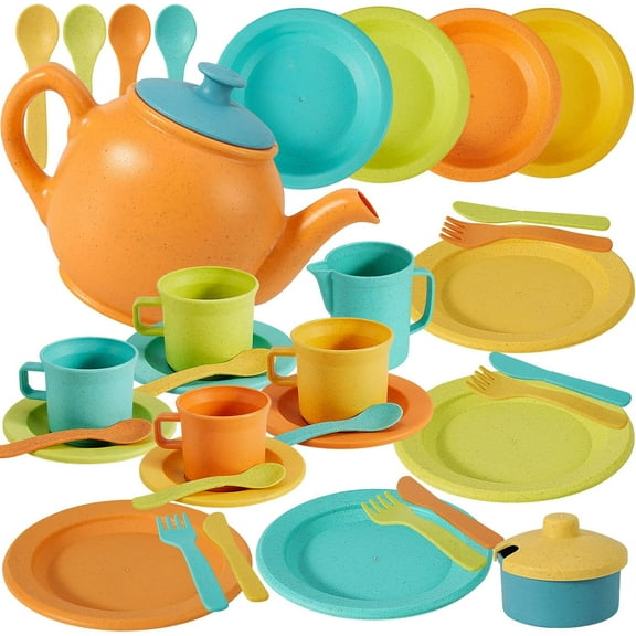 Kids Kitchen Accessories and Tea Set for Kids, Toddler Play Kitchen Toy Dish Plates Utensils Dinnerware Set Pretend Role Play Gifts for Ages 3-5 3 4 5 Years Olds Kids Children Boys Girls