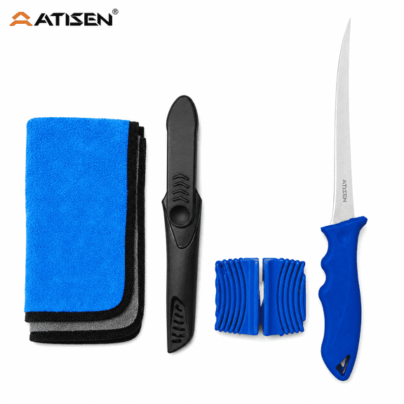 3-Piece 6-Inch Fish Fillet Knife Set with Sharpener & Towel, Stainless Steel Fishing Knife with Non-Slip Handle for Fish Prep