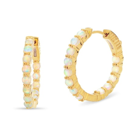 18k Gold Over Sterling Silver Created White Opal Endless Hoop Earrings 18k Gold Over Sterling Silver Created White Opal Endless Hoop Earrings