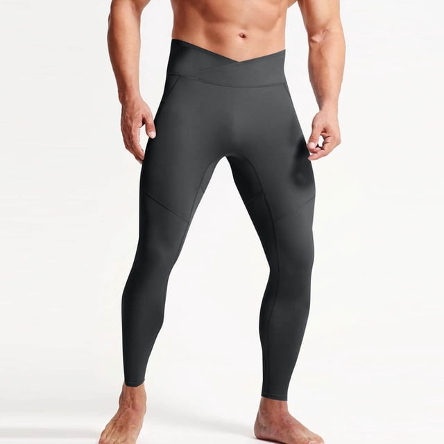 Ceisia Men's Spring Summer Yoga Leggings - Solid Gift Color High-Waist Pocket Sports Tight Running Pants