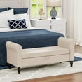 thumbnail image 4 of Yongqiang Storage Bench with Arms Upholstered Linen Bed Bench for Bedroom Living Room Entryway Ottoman Bench with Storage Ivory, 4 of 11