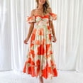 thumbnail image 2 of Women's Summer Wrap Maxi Dress Off Shoulder Casual Boho Floral V Neck Short Sleeve Ruffle Hem Hollow Beach Long Dresses, 2 of 8