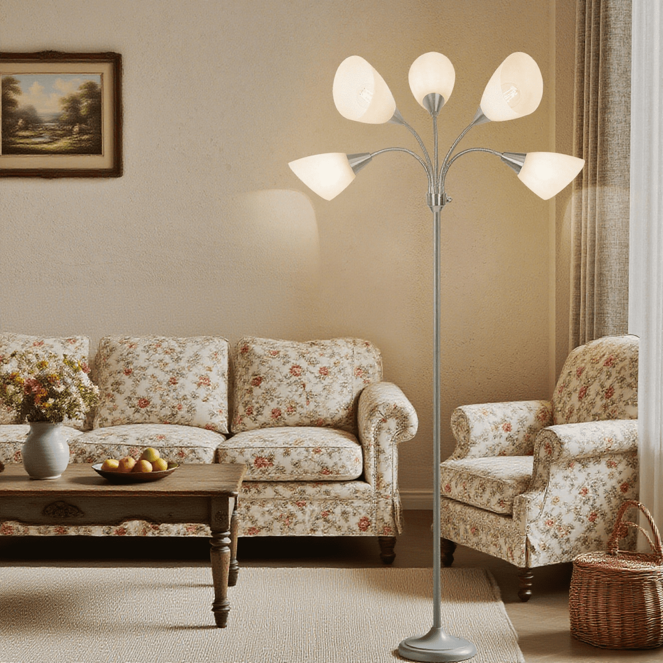 HonoDing 5-Light  Floor Lamp  Adjustable Arms,  68"Sliver Floor Lamp,No Bulb