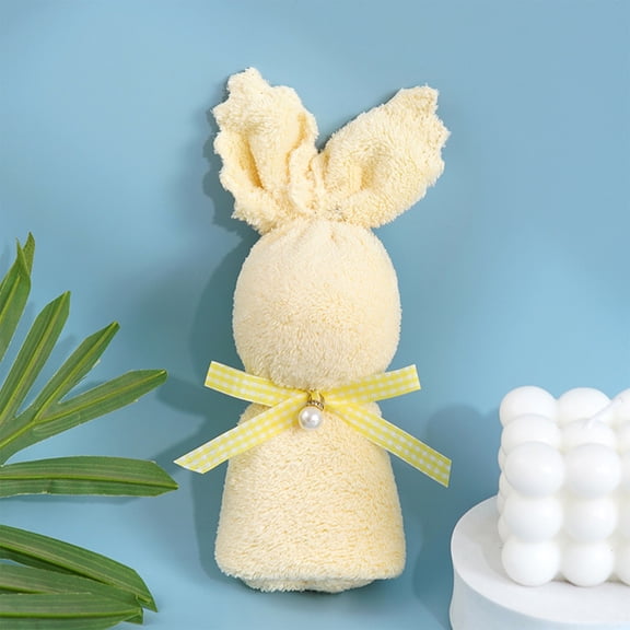 Byujiro Easter Bunny Shaped Towel 11.8x11.8in Soft Absorbent Fingertip Towel for Bathroom, Easter Table Settings and Spring Holiday Decorations