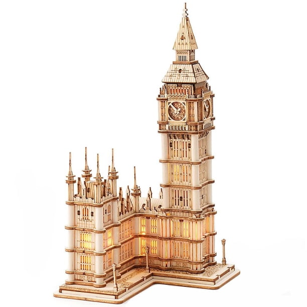 Rompecabezas de madera 3D: puente y torre del reloj, maquetas artesanales, decoración del hogar, maquetas luminosas, juguetes educativos con luces LED.