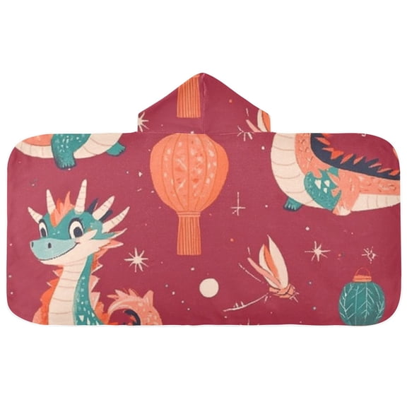 Cute Dragon Hooded Beach Towel Kids Bath Towels Quick Dry for Pool Swiming 50" x 23.5" Microfiber Soft Bathrobe