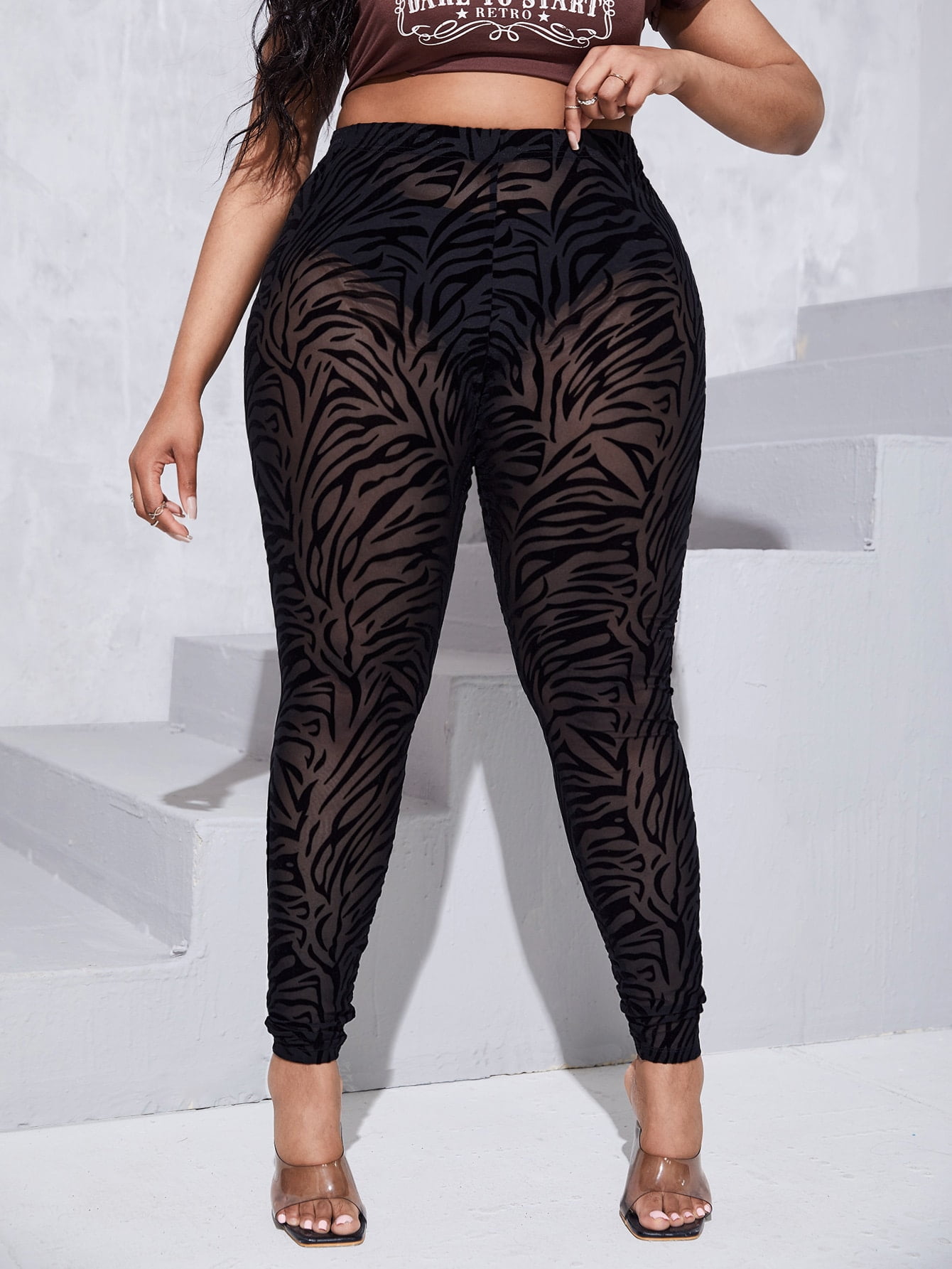 Black Sexy Women's Plus Zebra Striped 