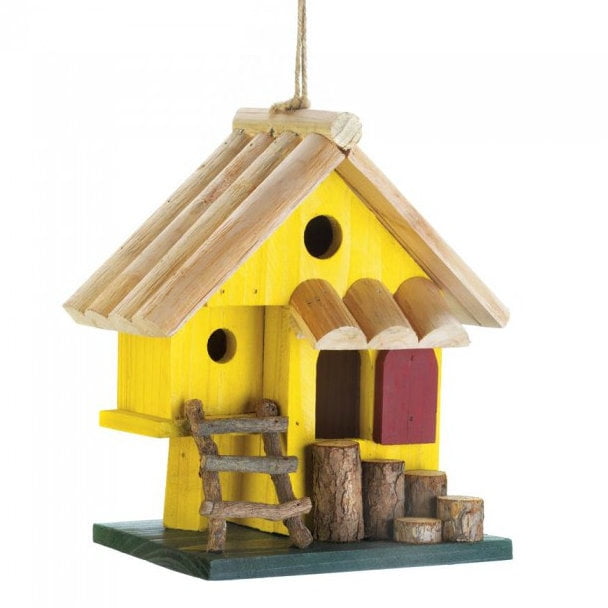 Wooden Birdhouses Yellow Tree Fort Hanging Outdoor Rustic