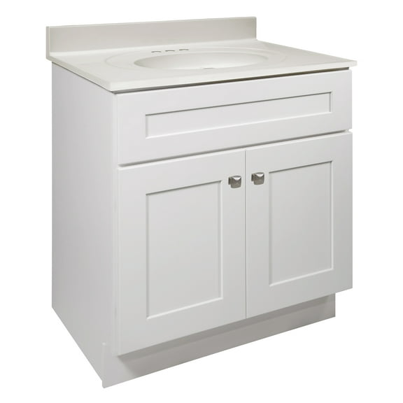Design House Brookings 31" x 22" Ready to Assemble Shaker 2-Door Bath Vanity with Cultured Marble 4" Centerset Top, White/Ivory Swirl