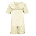 thumbnail image 5 of Sakmal Casual Pajamas Sets for Women Shorts Pant Short Sleeve Beige Solid Ruffle Satin Sleepwear for Ladies, 5 of 7