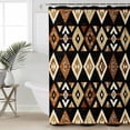thumbnail image 5 of Brown Geometric Shower Curtain, 48" x 72", Vintage National Style Waterproof Bathroom Curtain Washable Shower Curtain Set with 12 Hooks, 5 of 6