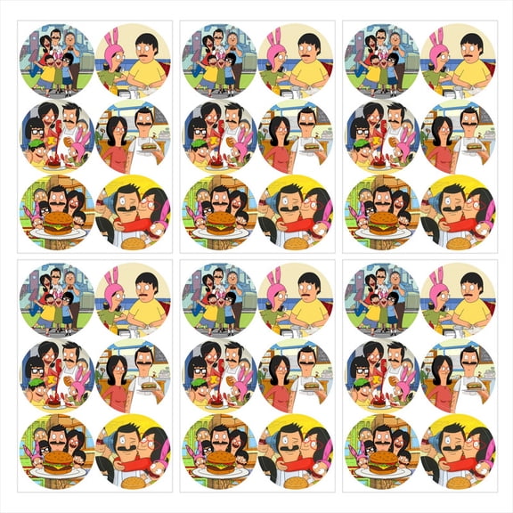 Bob's Burgers Stickers Party Favors Labels Birthday Thank You Themed Round Circle Baby Shower 60pcs