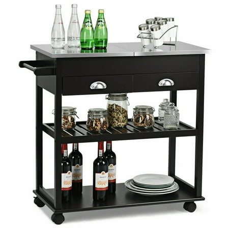 Rolling Kitchen Island Trolley Cart Stainless Steel Flip Tabletop