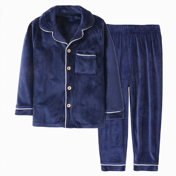NOLDARES Toddler Girls Cotton Pajamas Short Sleeve Button-Up Top pant Fall 2PC print Pajamas Set(K002-Navy)