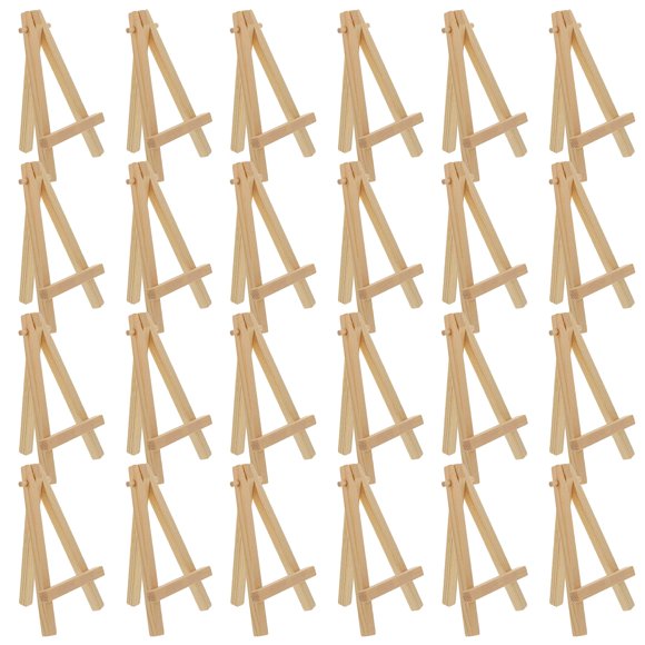U.S. Art Supply 5" Mini Easel (24 Pack) - Natural Wooden A-Frame Tabletop Display Stand, Mini Easel Stand - Small Easels for Display, Small Canvases, Crafts, Business Cards, Signs, Photos, Gifts