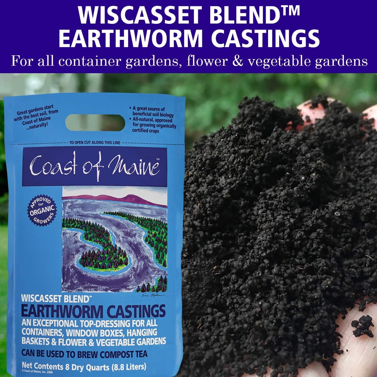 Coast of Maine Wiscasset Blend Earthworm Potting Soil, 8 Quart Bag (2 Pack)