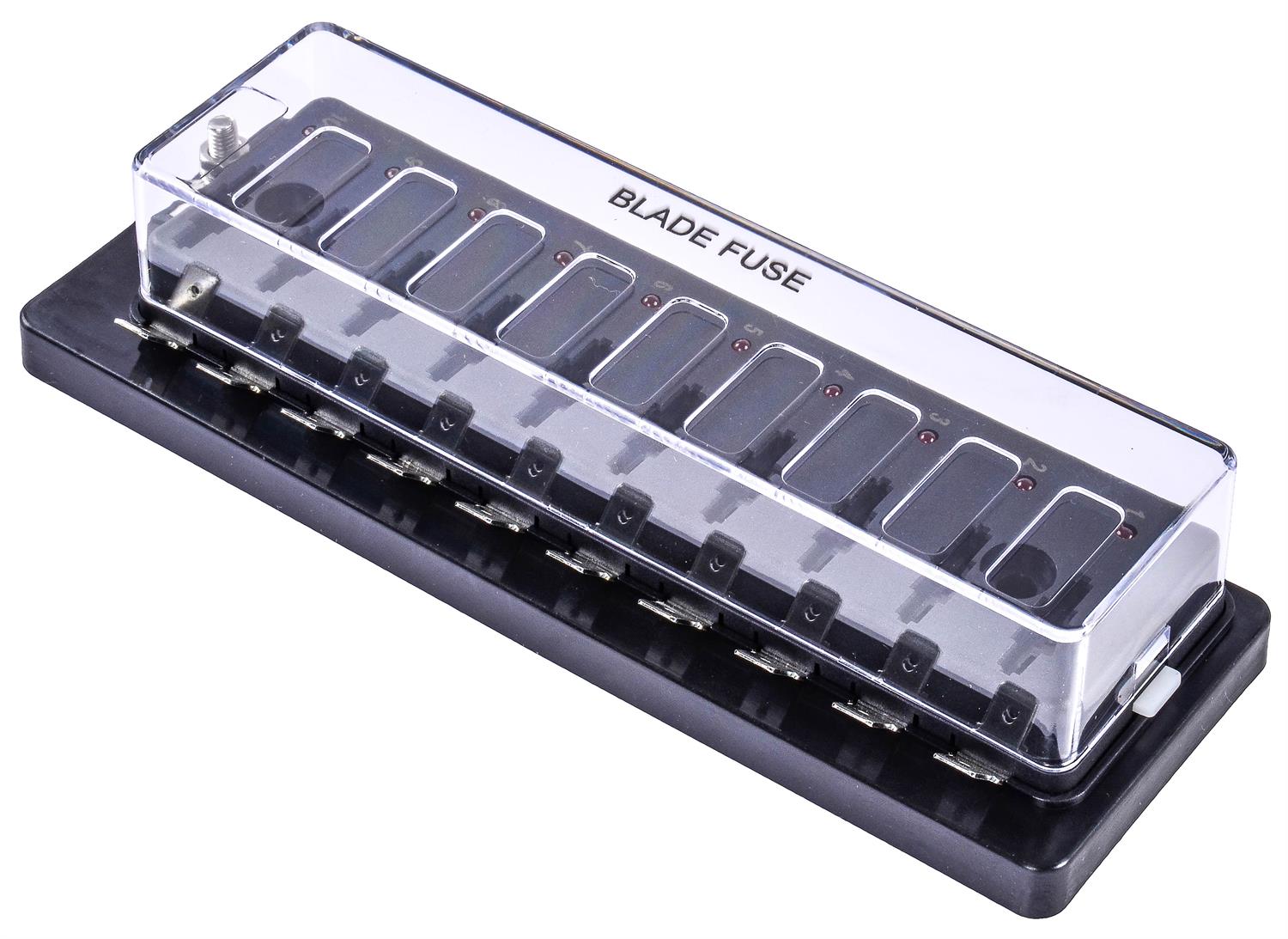 JEGS 10448 Standard Fuse Block with LED Indicators [10Pole, Long