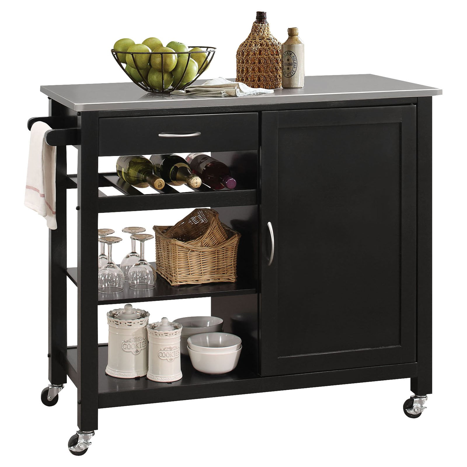 ACME Otis Kitchen Cart, Stainless Steel & Black