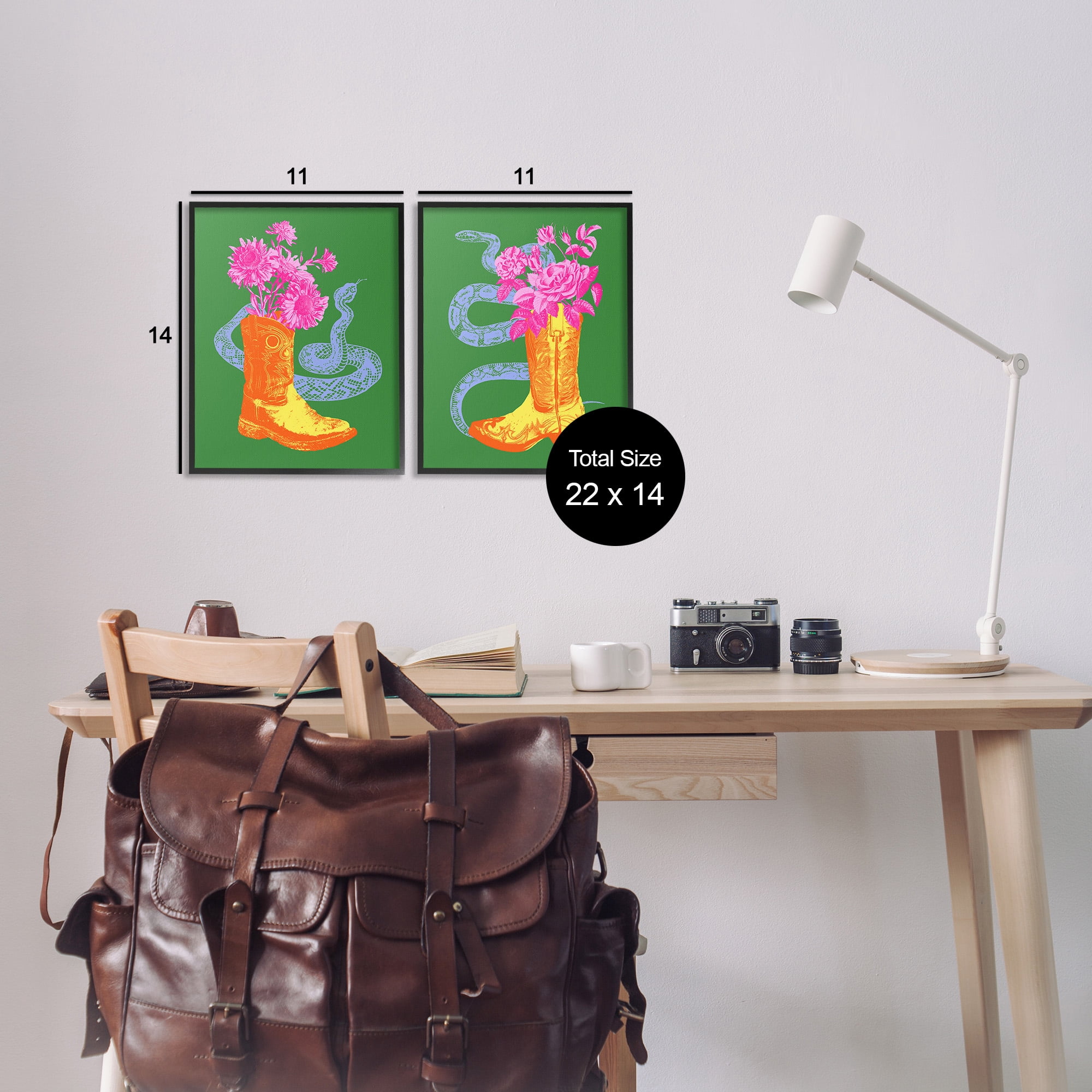 Stupell Industries Cowgirl Bouquets & Snakes Botanical & Floral Painting Black Framed Art Print Wall Art, 11 x 14, Set of 2