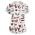 thumbnail image 2 of Lumtrix Valentines Scrub Tops Women Cute Side Slit Shirt Heart Print Plus Size V Neck Short Sleeve Nursing Uniform with Pockets White 2XL, 2 of 5