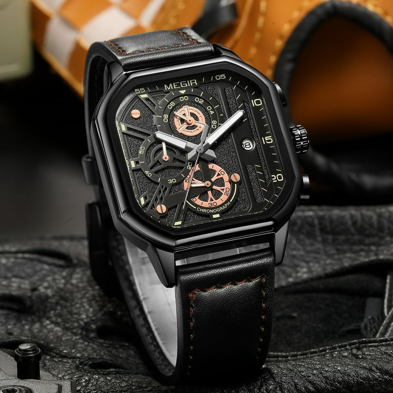 MEGIR Fashion Sport Quartz Watch Leather Strap Casual Chronograph