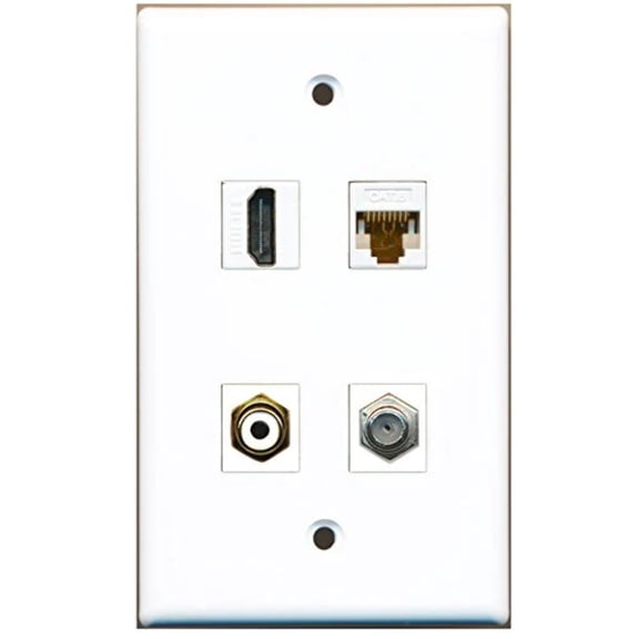 RiteAV - 1 Port HDMI 1 Port RCA White 1 Port Coax Cable TV- F-Type 1 Port Cat6 Ethernet White Wall Plate