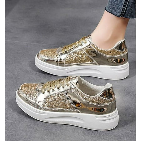 

Women s thick soled sequined fashionable casual sports shoes women s new outdoor versatile flat shoes