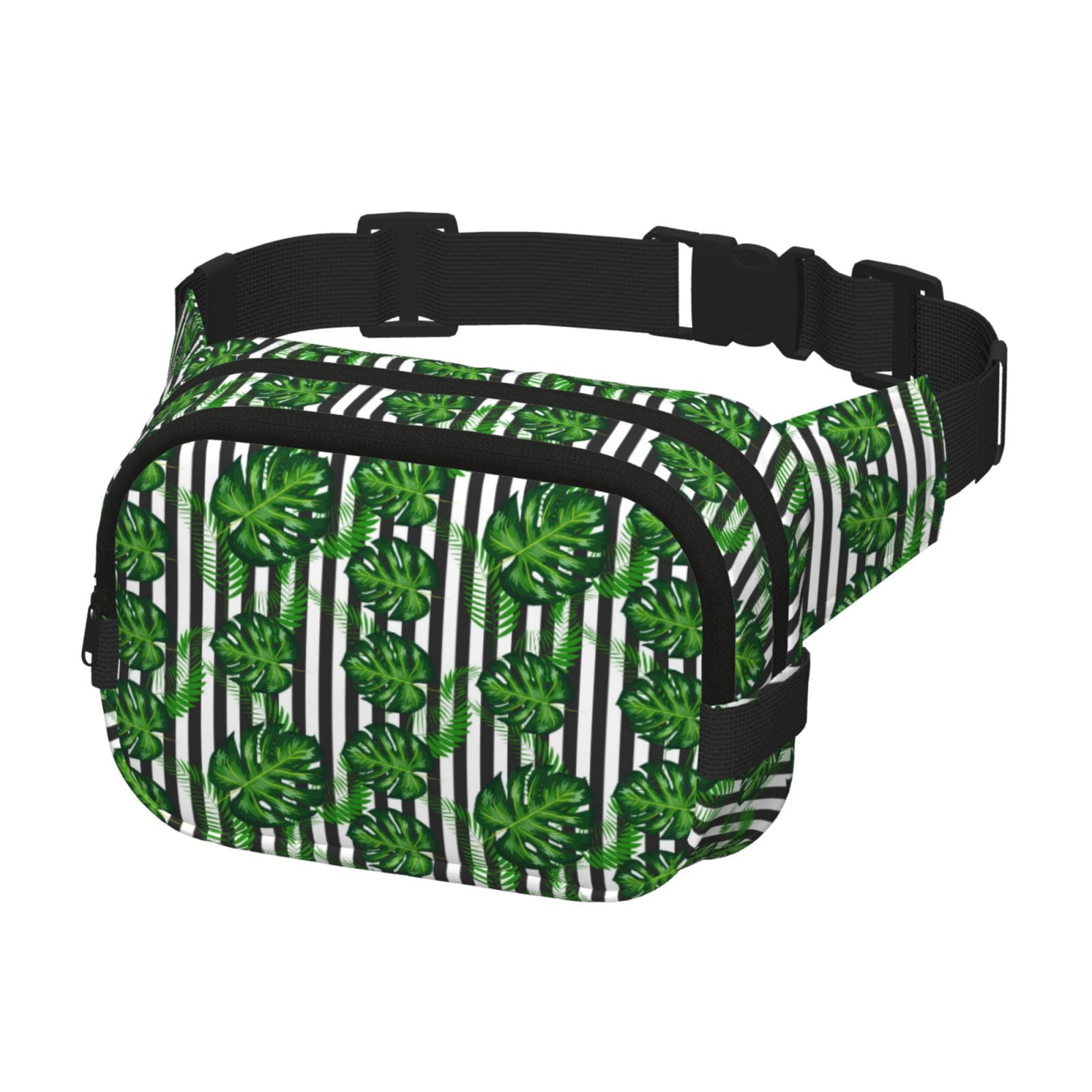 Picia Palm Greenery Print Square Double-Layer Waist Bag Mini Adjustable Waist Belt Bag Exercise Running Travel Hiking