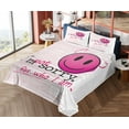thumbnail image 4 of Ambesonne Emoji Fitted & Top Sheet Set with Shams, Smiling Evil Face and Writing, White Pink and Magenta, 4 of 5