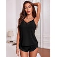 thumbnail image 2 of Oudiya Womens Soft Lingerie Pajama Sets 2-Piece Cami Shorts Pj Set with V Neck and Lace Trim Nightwear, S-XXL, 2 of 6