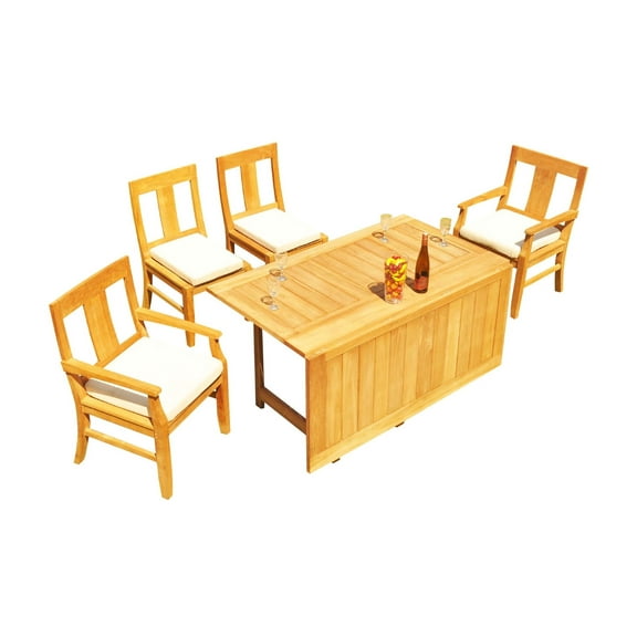 Grade-A Teak Dining Set: 4 Seater 5 Pc: 60" Square Rectangle Butterfly Table And 4 Osborne Chairs (2 Arm & 2 Armless Chairs) WholesaleTeak #51OS1405