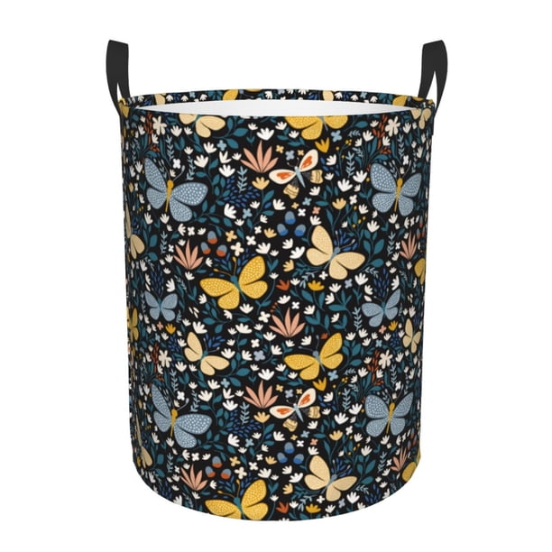 Fotbe Flowers Butterfly Cesto de Ropa con Asas, Cesto Impermeable de Gran Capacidad, Bolsa de Lavado para Dormitorio, Cesto de Ropa con Ruedas y Asas-Medium