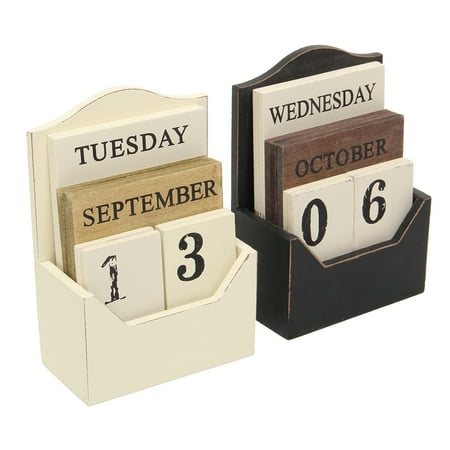Vintage Wood Block Perpetual Calendar Board Retro Wooden Office
