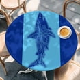 thumbnail image 2 of Shark Mandalas Round Tablecloth, Fitted Table Cover with Elastic for 45"-54" Round Tables, Boho Modern Orange Blue Stripe Tropical Table Cloth Outdoor Indoor Dinning Party Waterproof Tablecloths, 2 of 7