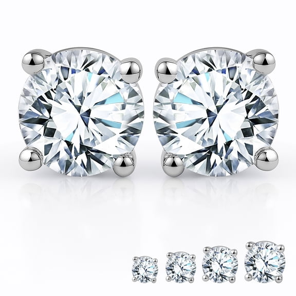 JeenMata Boucles d'Oreilles en Diamant de Laboratoire 1 Carat Taille Ronde Clous Solitaires Plaqués Or Blanc 18K pour Femmes
