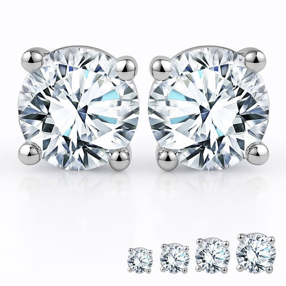 JeenMata Boucles d'Oreilles en Diamant de Laboratoire 1 Carat Taille Ronde Clous Solitaires Plaqués Or Blanc 18K pour Femmes