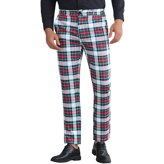 Pantalones de vestir de cuadros impresos INSPIRE CHIC para hombres, ajuste regular en bloque de color