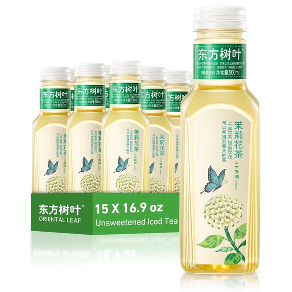ORIENTAL LEAF Unsweetened Iced Tea – Bottled Jasmine Tea, 16.9 FL oz bottles (Pack of 15), Sugar Free, 0 Calories