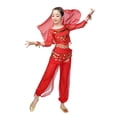 thumbnail image 2 of Kids Girls Red Belly Dance Costume Set - 5-Piece Outfit with Top Pants Accessories, 100% Polyester for 5-15 Years Dance Performance,Size 11-13 T, 2 of 7