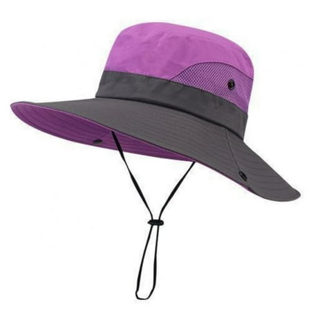 Womens Wide Brim Sun Hats Foldable UV Protection Beach Bucket Hats Ponytail Mesh Fishing Hat