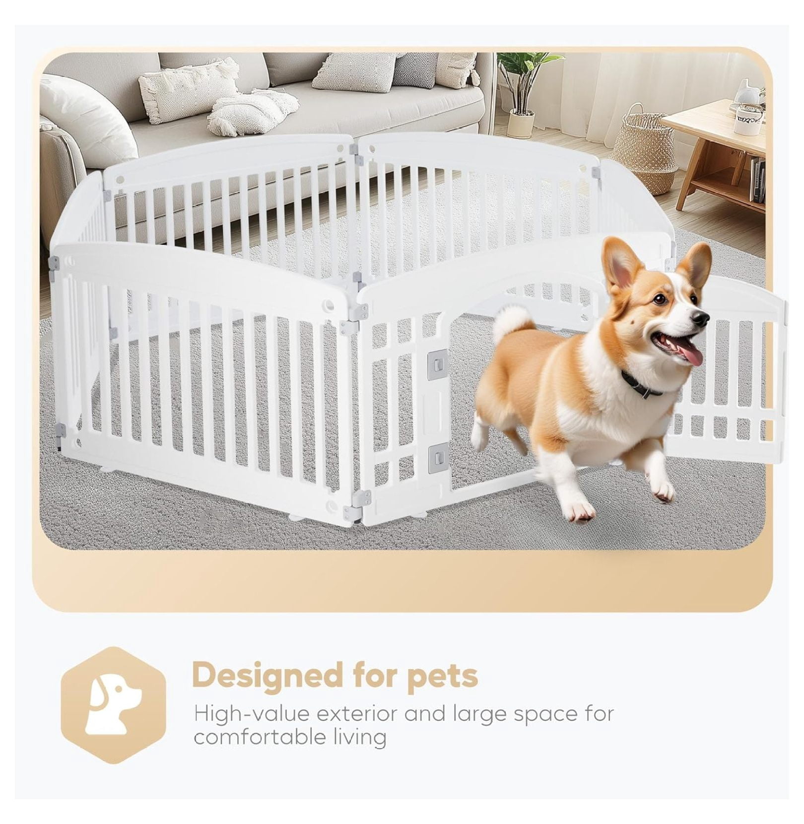 Dog Playpen, 24" Exercise 6-Panel Pet Playpen with Door, Safe and Secure, Folding and Portable Puppy Playpen for Puppies and Small Dogs, White
