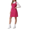 thumbnail image 4 of INSPIRE CHIC Tweed Dress for Women's Sleeveless Square Neck Button Down A-Line Pinafore Overall Dresses XS Hot Pink, 4 of 6