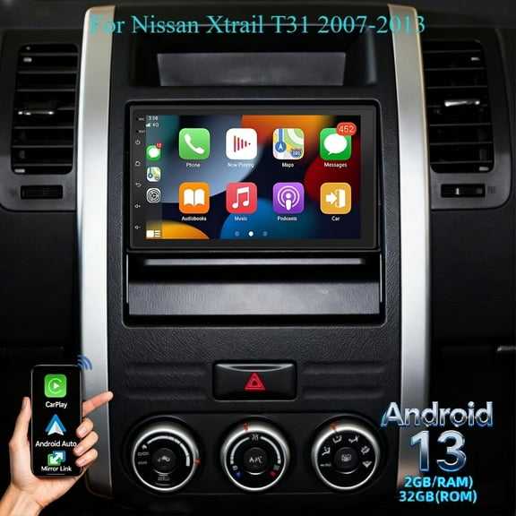 Molaner Car Radio Stereo Fit for Nissan Xtrail T31 2007-2013, 7" Touch Screen Android 15 Fit for Wireless/Wired Carplay Android Auto GPS Navigation Bluetooth Head Unit, 2 32G