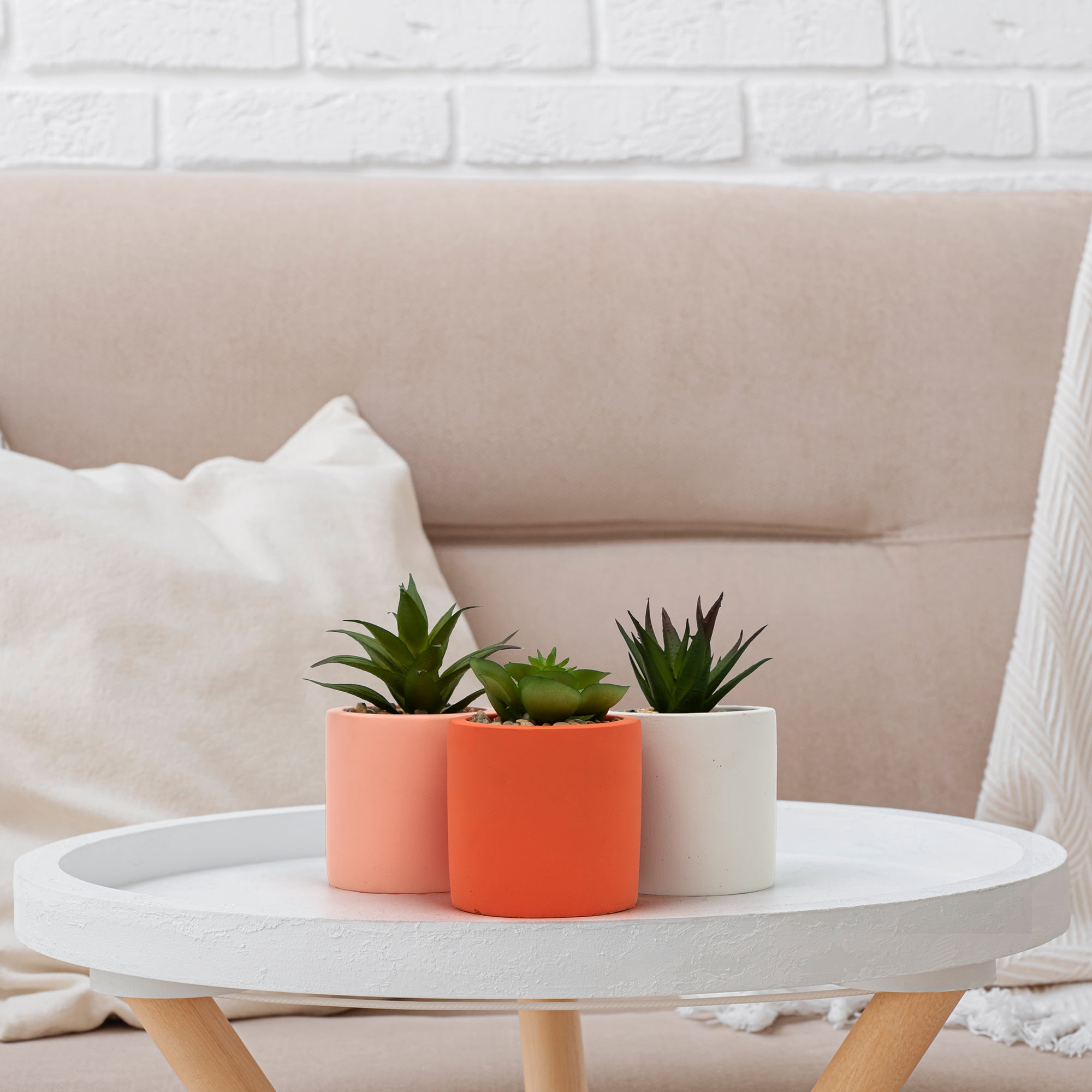 Mainstays by Becky G. & Alejandra 5.5" Artificial Succulent Plants in Orange, Mimosa & White Modern Ceramic Planters (3 Count)